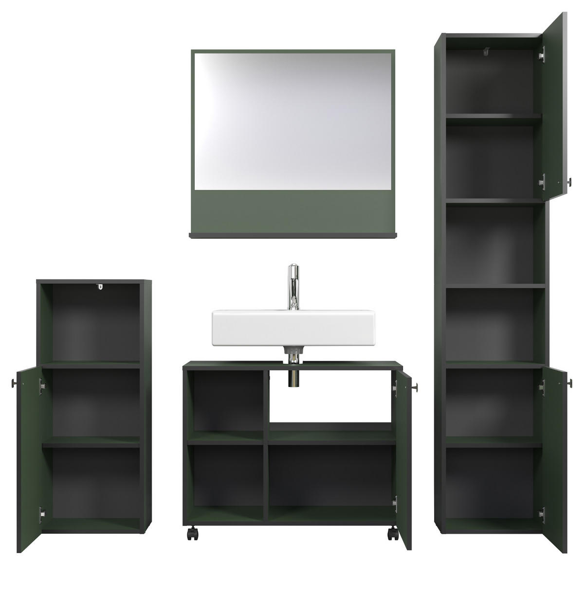 HOCHSCHRANK grün 40 x 186 cm, Badschrank 2-türig - Schwarz/Grün, Holzwerkstoff/Metall (31/95/40cm) - Top.Furn