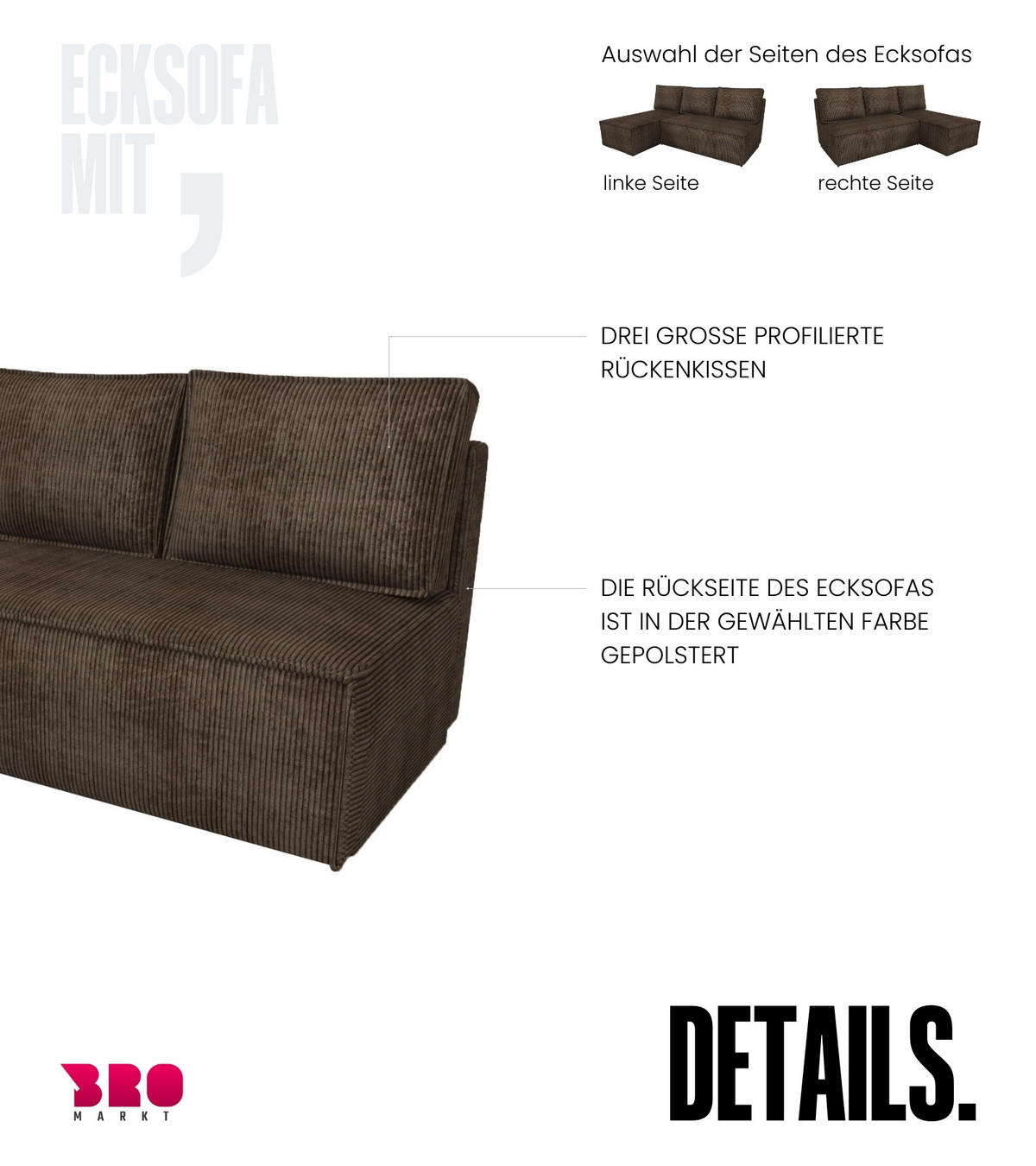 ECKSOFA Hector mit Schlaffunktion Braun Cord - Braun, Textil (200/141cm) - Bromarkt