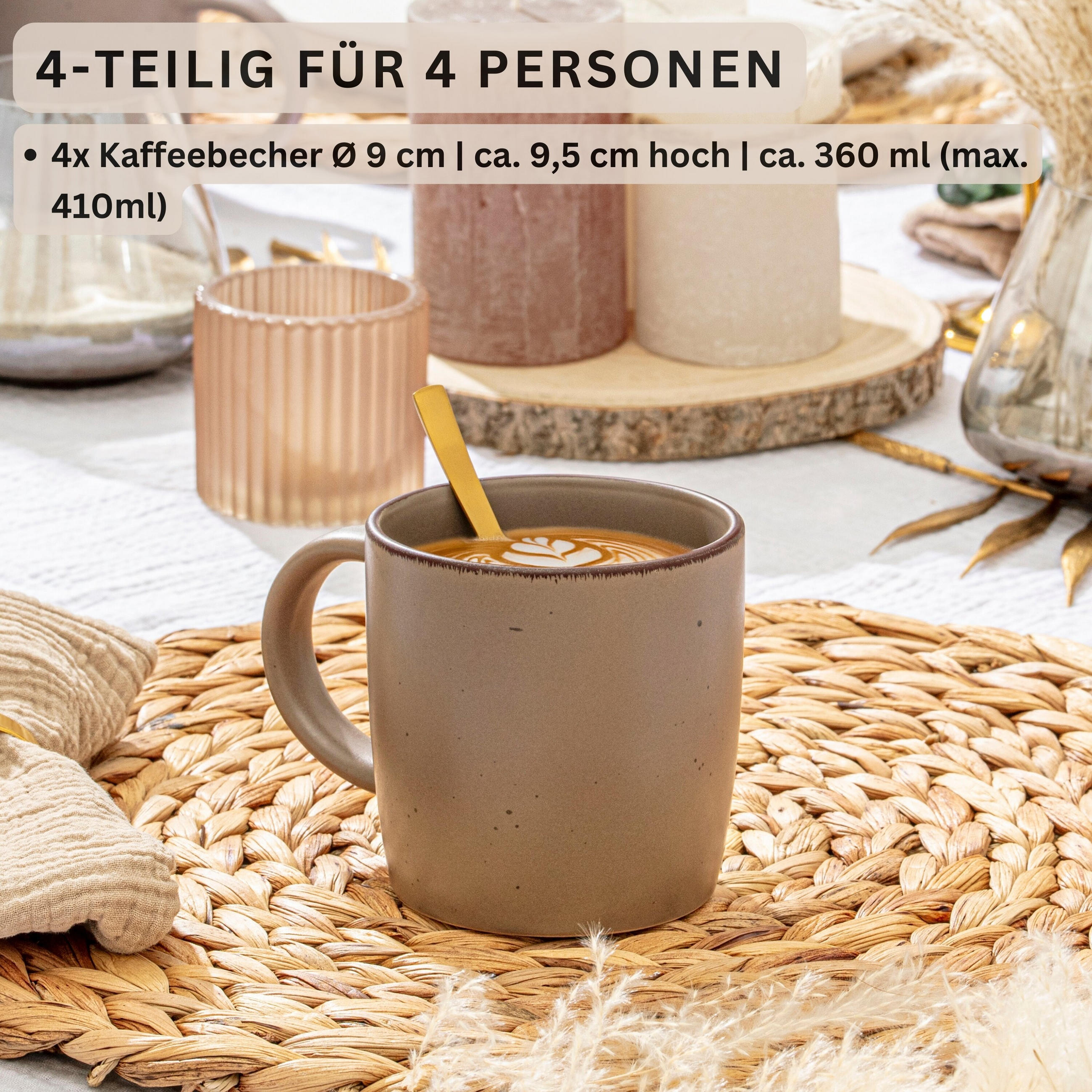 KAFFEEBECHER BOMBAY ERDFARBEN - 4 teilig aus Steingut - Flieder/Cappuccino, Stein (0.8L) - Sänger