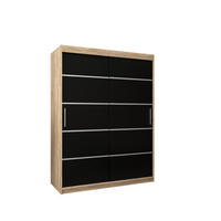 SCHWEBETÜRENSCHRANK 200/150/62 2-türig - Silberfarben/Schwarz, Holz/Kunststoff (150/200/62cm) - Abiks Möbel