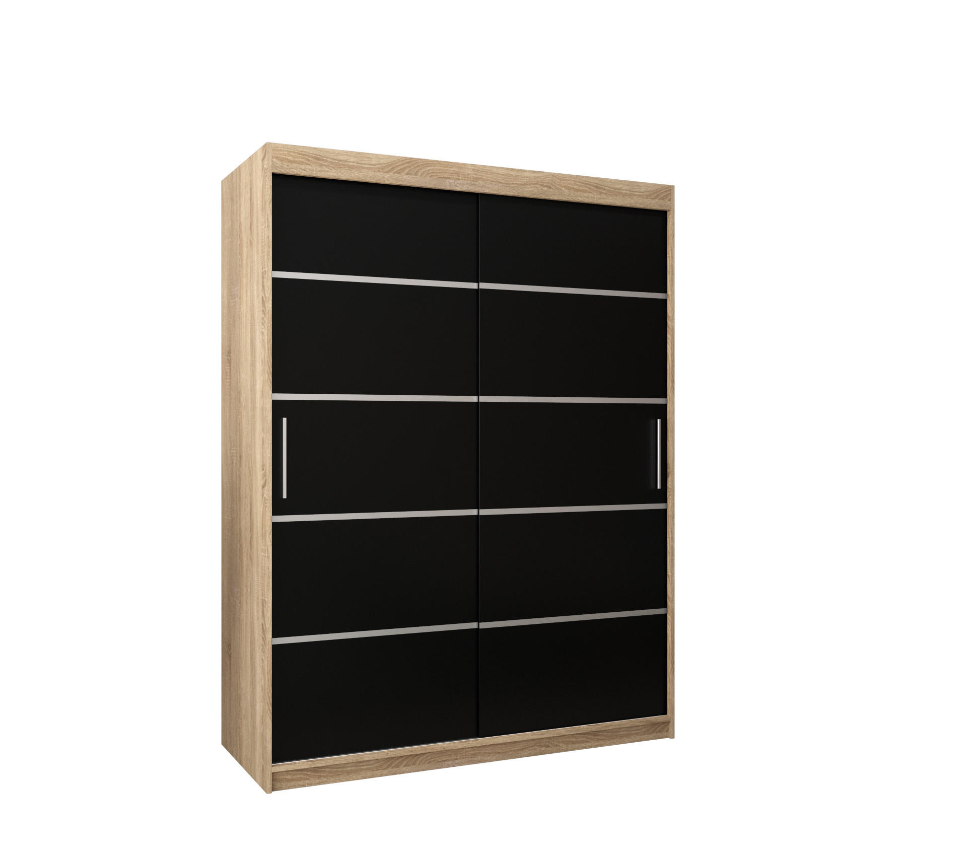 MÖBEL KRYSPOL SCHWEBETÜRENSCHRANK Sonoma Eiche, Silber 150cm × 62cm × 200cm