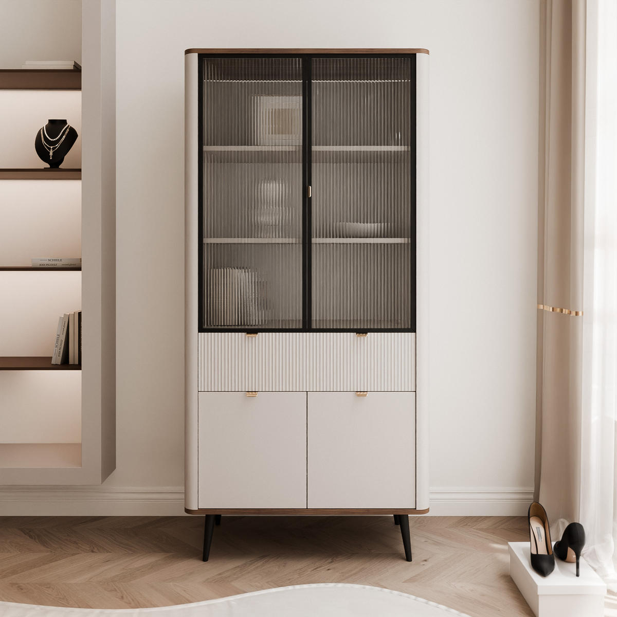 VITRINE NAVANI 90 cm Kaschmir Nussbaum - Nussbaumfarben/Schwarz, Holzwerkstoff/Metall (90/191/40cm) - Idohome