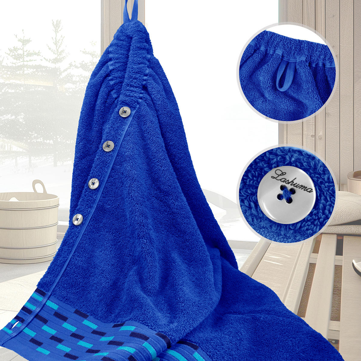 SAUNAKILT Dame Lugano Königsblau - Dunkelblau, Textil (150/75cm) - Lashuma
