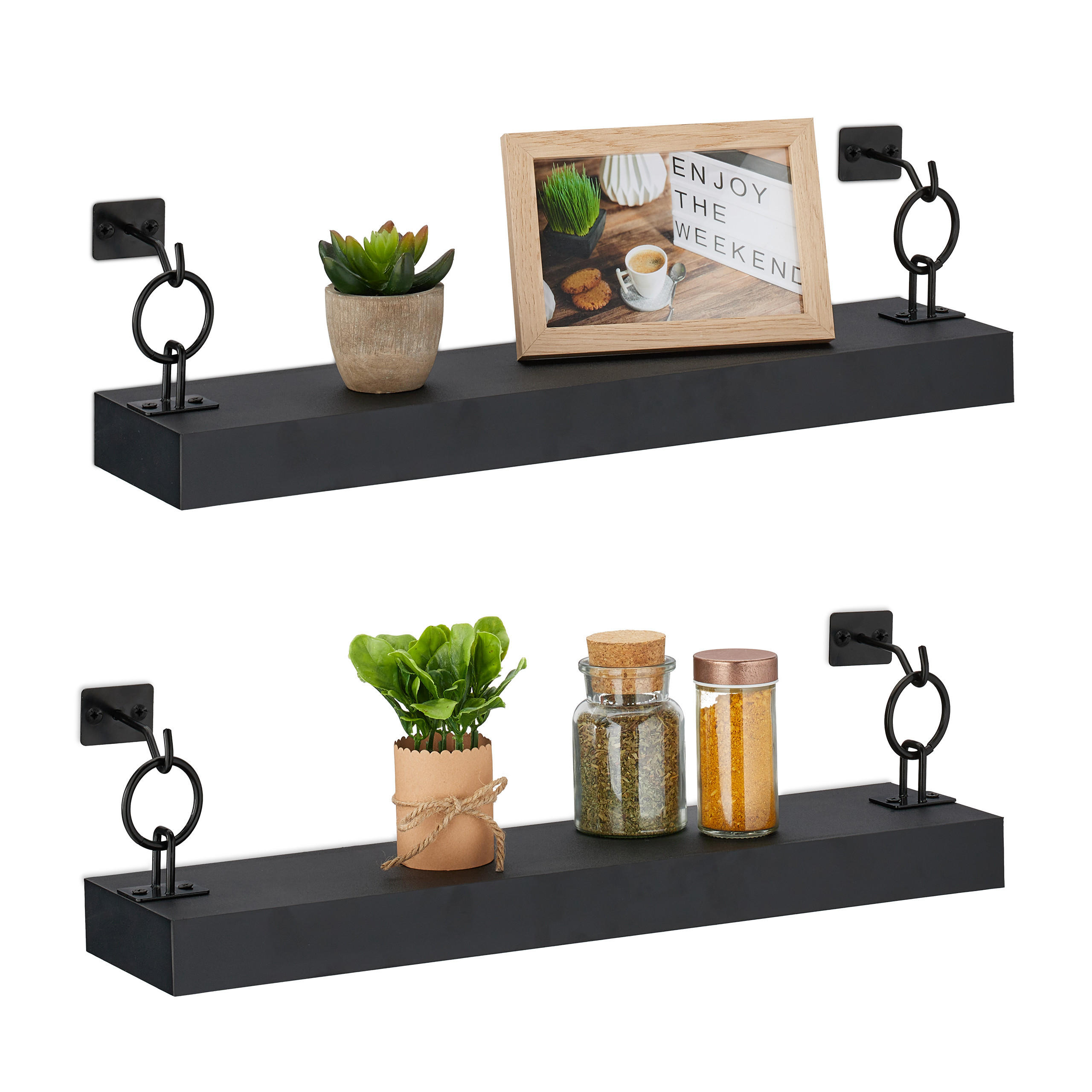 2XWANDREGAL - Schwarz, Holzwerkstoff/Kunststoff (48/13/12cm) - Relaxdays