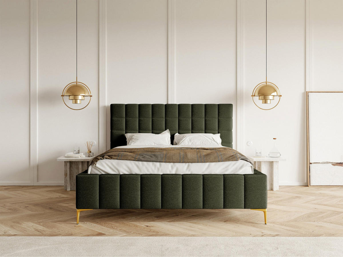 POLSTERBETT Szejlo Olivgrün Chenille 160 cm - Goldfarben/Olivgrün, Textil/Metall (160/200cm) - Selsey