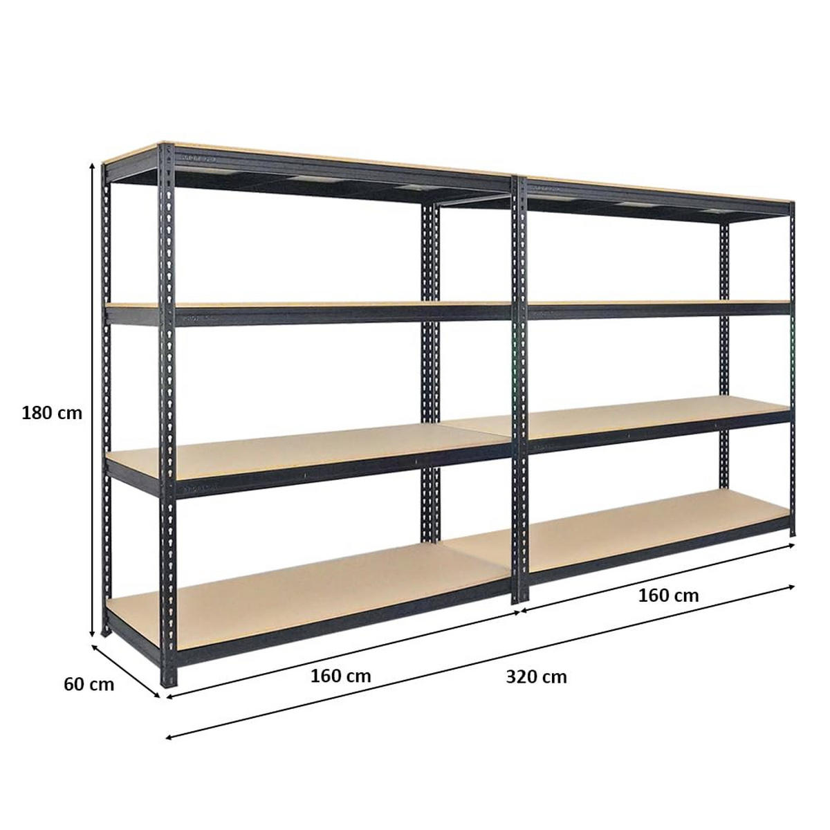 SCHWERLASTREGAL Bison 2er-Set mit 2x 200x180x60 cm 4 Fachböden Fachlast 600 kg Schwarz - Schwarz, Metall (360/200/60cm) - PROREGAL