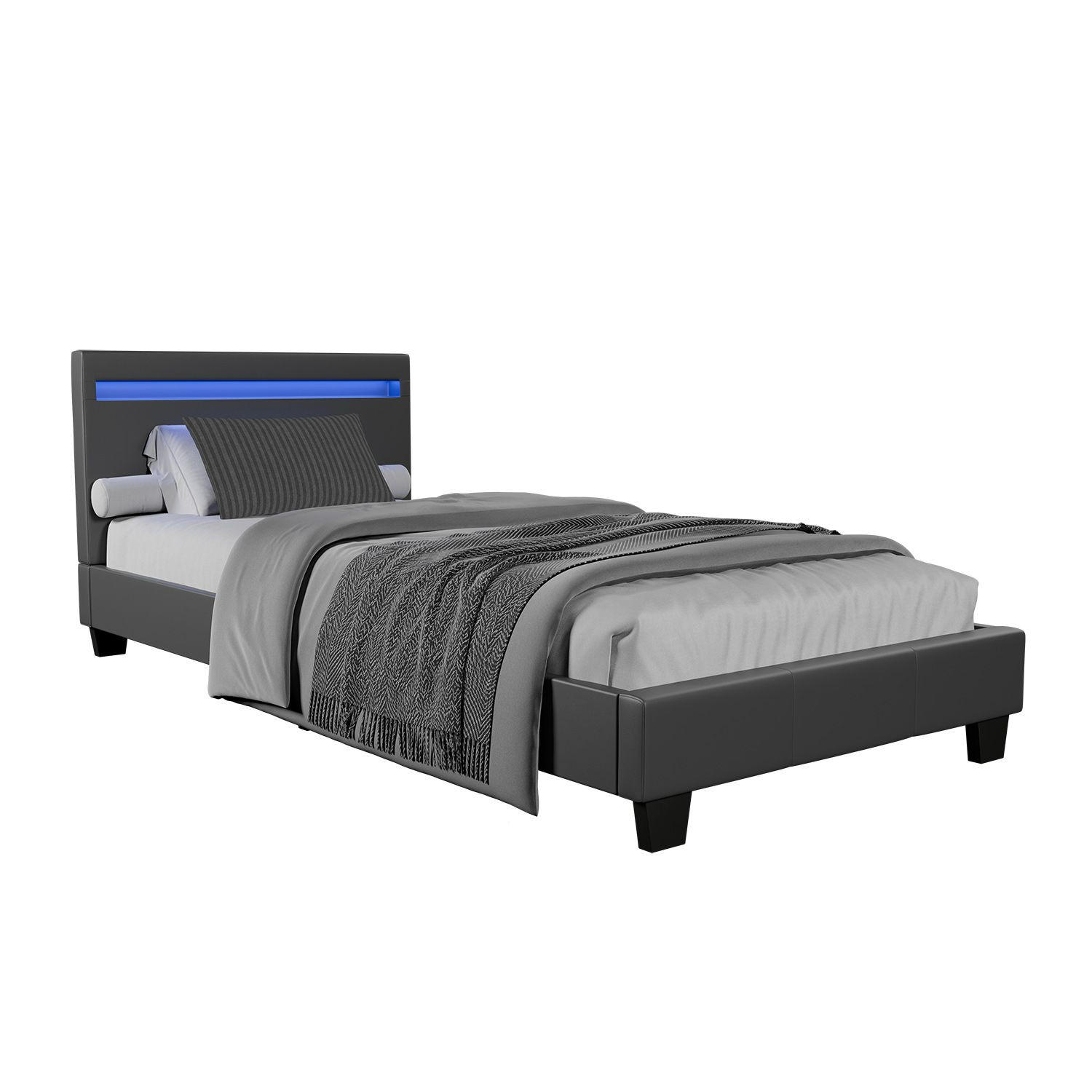 POLSTERBETT Paris mit LED dunkelgrau 90x200cm - Dunkelgrau, Holz (90/200cm) - Juskys