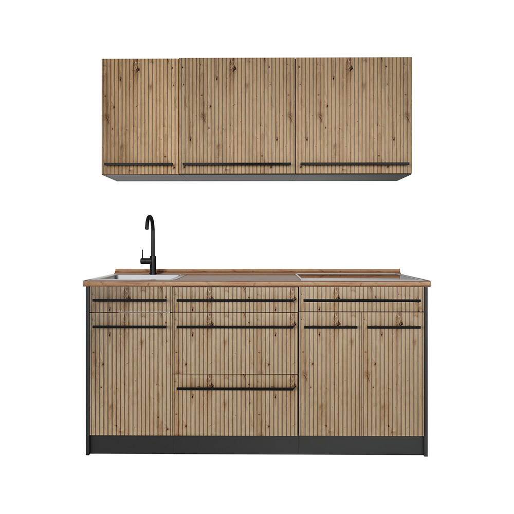 SINGLEKÜCHE R-Line, Artisan-Eiche/Anthrazit, 160 cm Arbeitsplatte Goldkraft Eiche - Anthrazit/Eiche Artisan, Holzwerkstoff (160/81.6/60cm) - Vicco