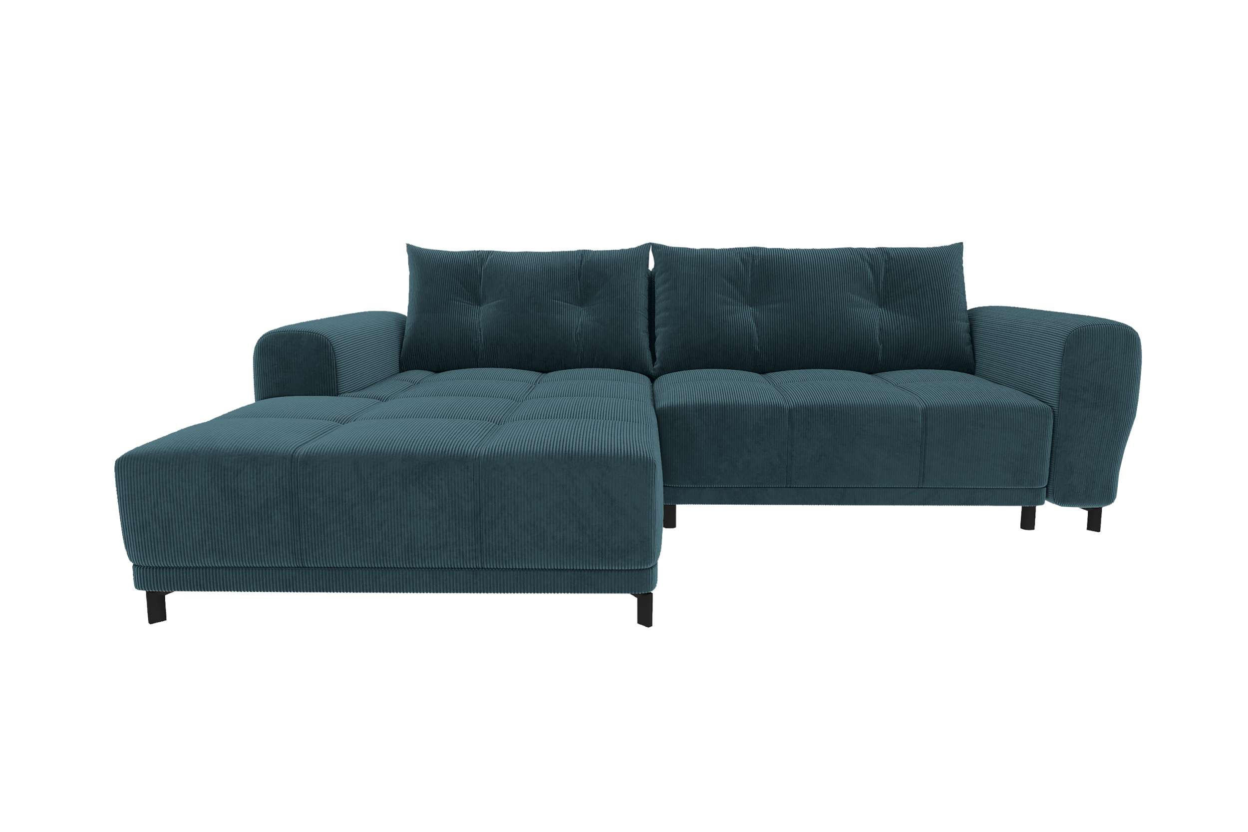 ECKSOFA Massimo Cordstoff Blau inkl. Schlaffunktion Links - Blau/Schwarz, Textil/Metall (246/177cm) - 99rooms