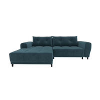 ECKSOFA Massimo Cordstoff Blau inkl. Schlaffunktion Links - Blau/Schwarz, Textil/Metall (246/177cm) - 99rooms