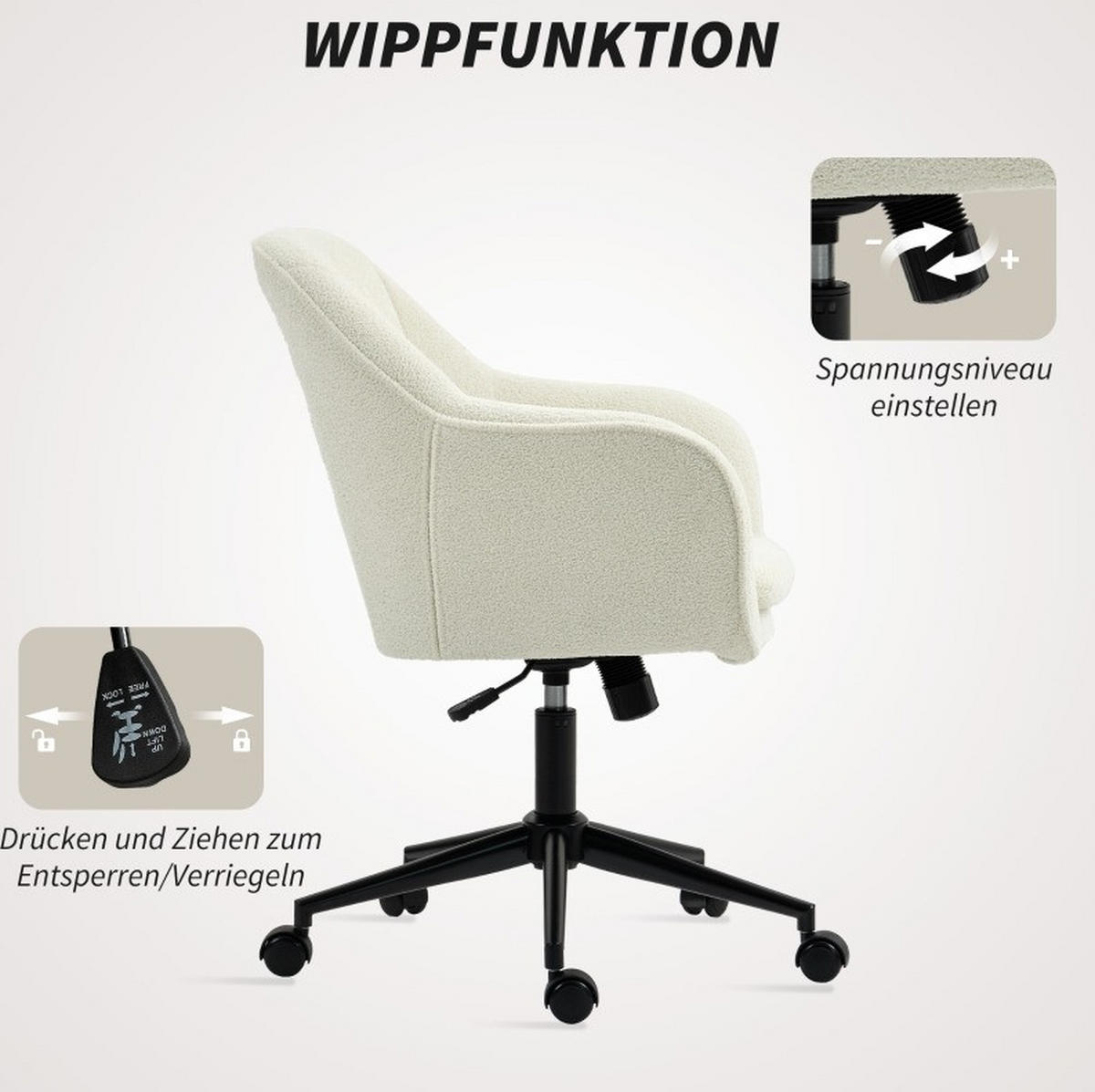DREHSTUHL 60/63/84-94 cm, beige, gepolstert, höhenverstellbar, samtoptik,beige - Beige, Kunststoff (60/94/63cm) - Redom