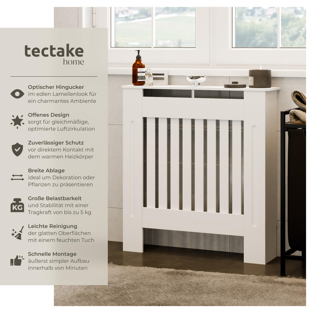 HEIZKÖRPERABDECKUNG Vila,optimale Luftzirkulation,weiß - Weiß, Holz (19/78/82cm) - tectake