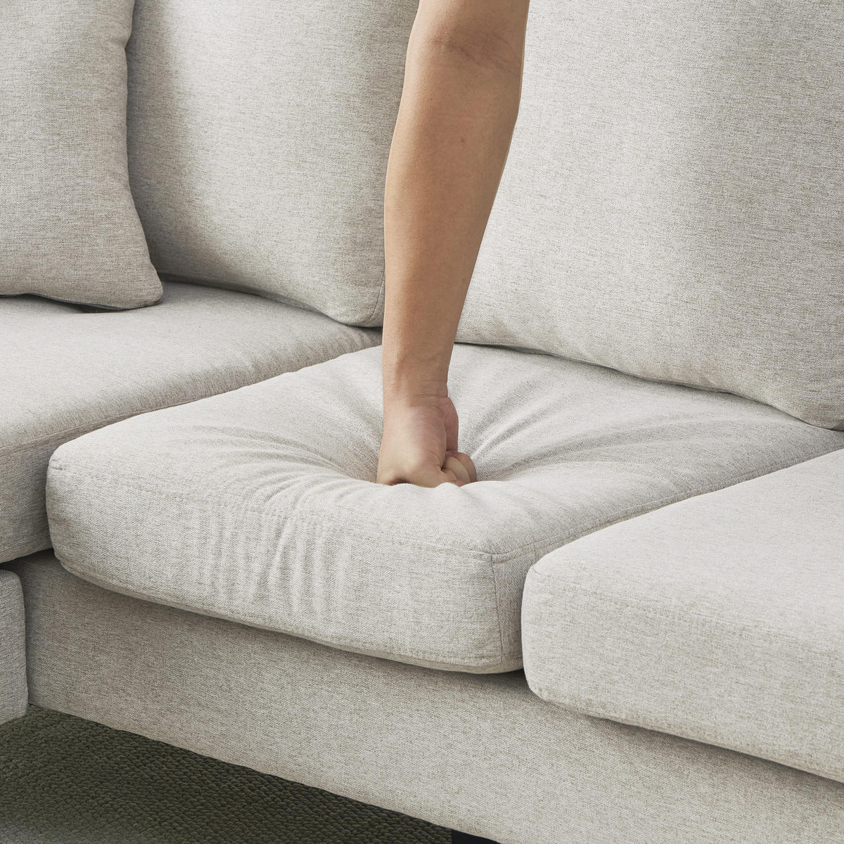 ECKSOFA 3-Sitzer Sofa, Rückenkissen, Schlaffunktion, Baumwoll-Leinenstoff, 166 x 118 x 77 cm - Beige, Textil (118/166cm) - Kaket