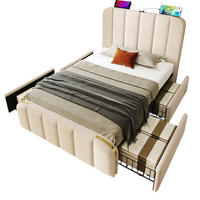 POLSTERBETT 90/200 cm Beige aus Leinen mit USB- und Typ-C-Ladefunktion - Beige, Textil (90/200cm) - OKMYHOME