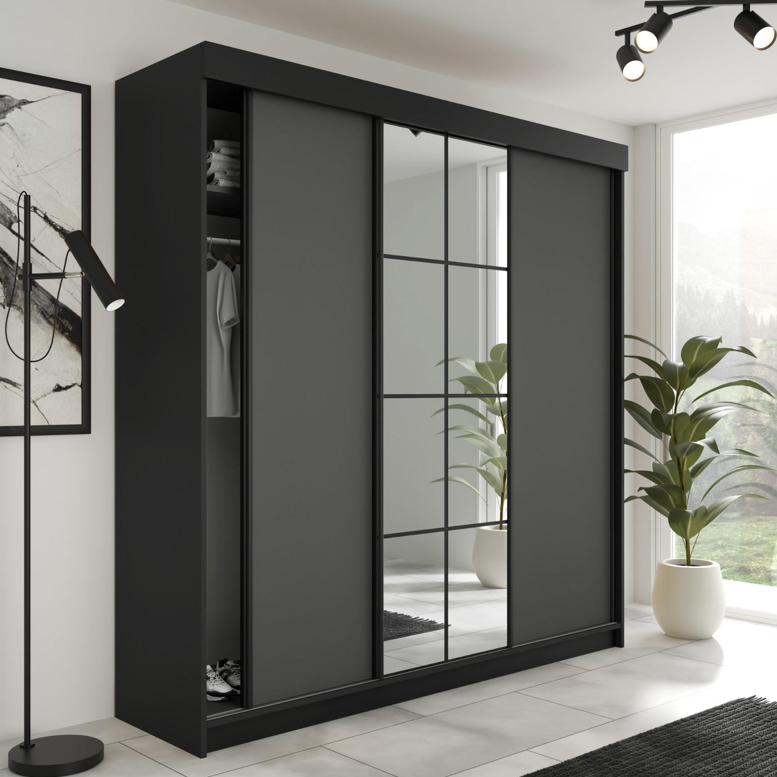 SCHIEBETÜRENSCHRANK LAMARO Graphit 200x205x59cm - Graphitfarben, Holzwerkstoff (200/205/59cm) - Kier Furniture