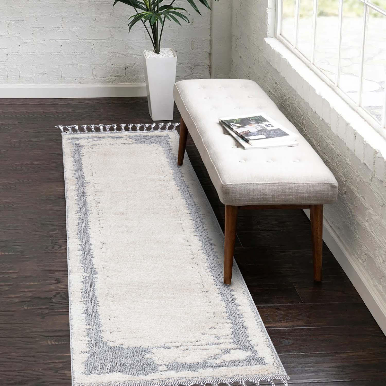 Thumbnail - carpet city Kurzflor-Teppich, Grau, Blau, Creme, Textil, Orientalisch, Abstrakt, Rechteckig, 80x300 cm, Oeko-Tex® Standa...