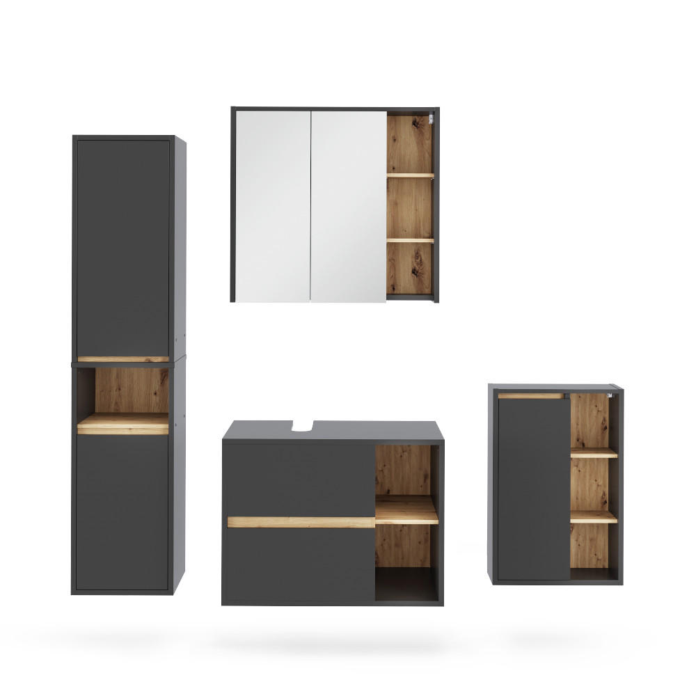 KOUPELNOVÁ SESTAVA NÁBYTKU Viola Grey/Artisan - šedá/dub artisan, kompozitní dřevo (80/60/46cm) - Vicco