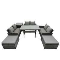 GARTENMÖBELSET mit Zweisitzer,2 Hockern,Esstisch,Beistelltisch Polyrattan Dunkelgrau 8-Sitzer - Dunkelgrau/Grau, Glas/Kunststoff - Fimous