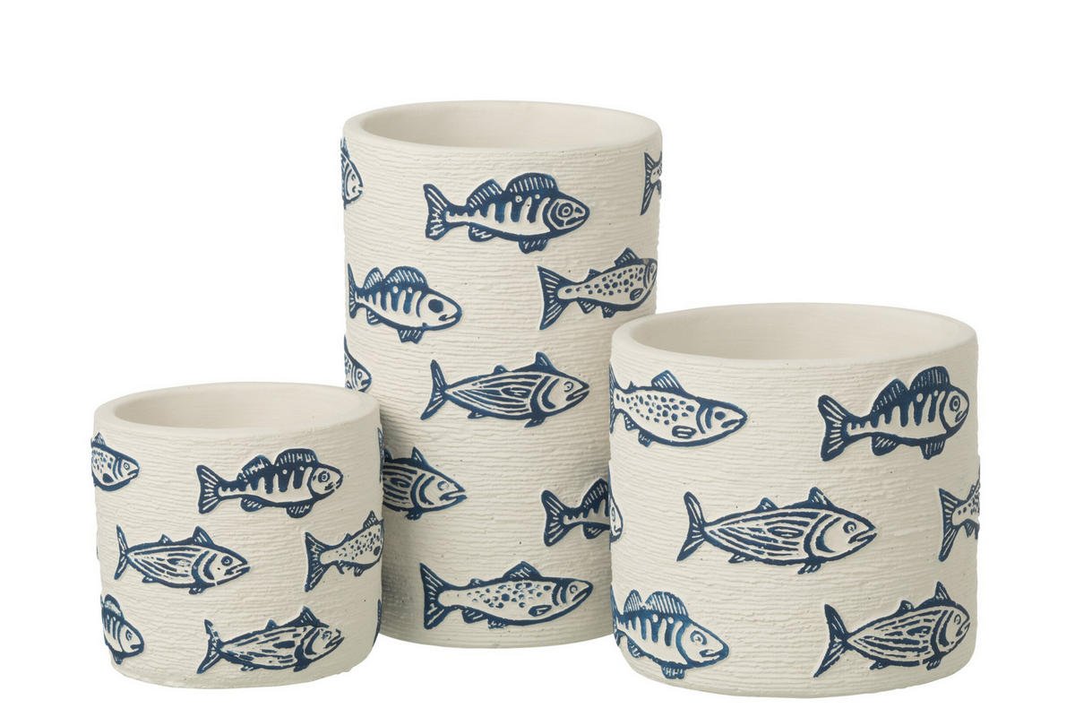 BLUMENTOPF FISCH RUND - Blau, Stein (12.5/20cm) - J-Line