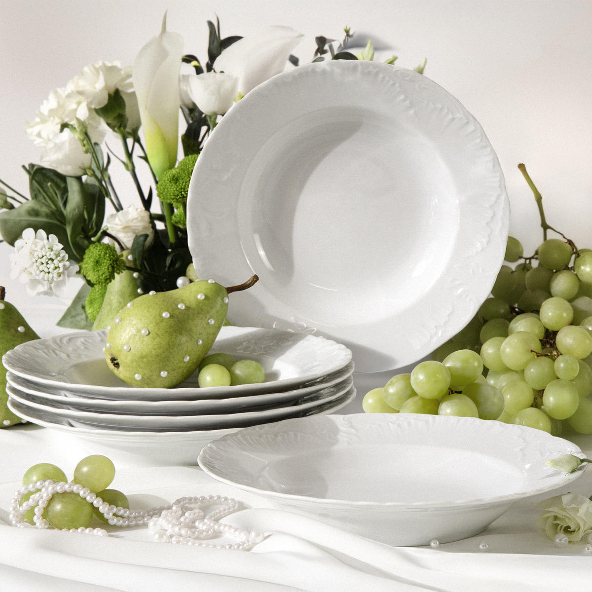 TELLER-SET SUPPENTELLER Cmielow Rococo 6-tlg - Weiß, Keramik (22cm) - KONSIMO®
