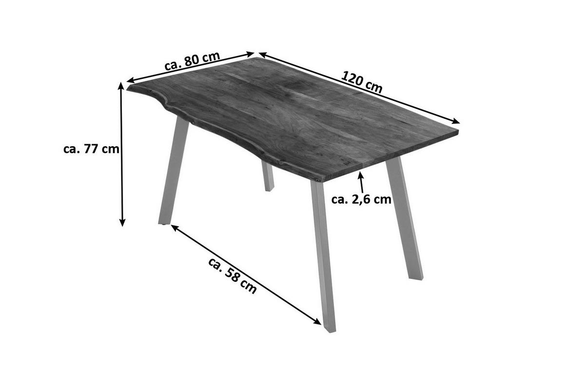 ESSTISCH LAXMI - Silberfarben/Braun, Holz/Metall (80/120/77cm) - SAM