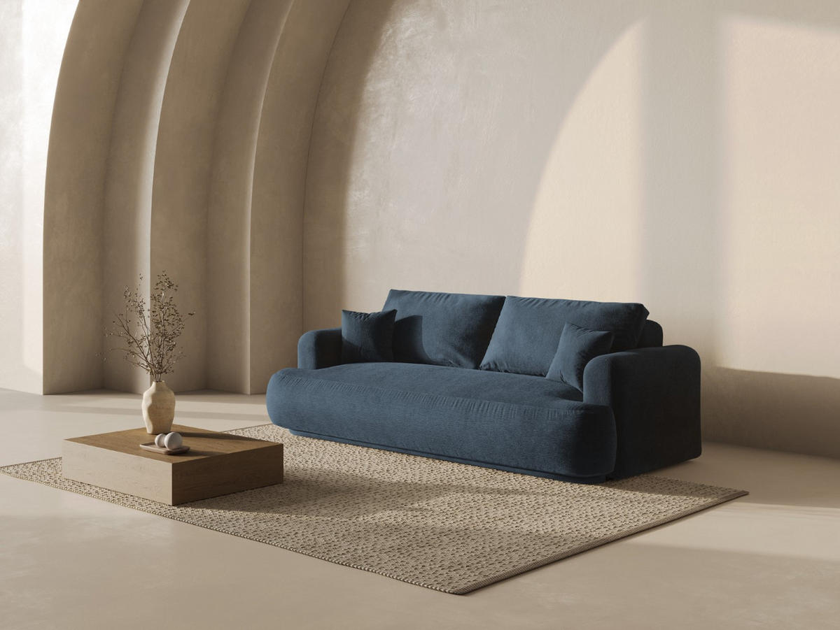 SOFA ausklappbar mit Bettkasten Ella aus strukturiertem Stoff dunkelblau 3 Sitzplätze - Dunkelblau, Textil (108/94/271cm) - Micadoni