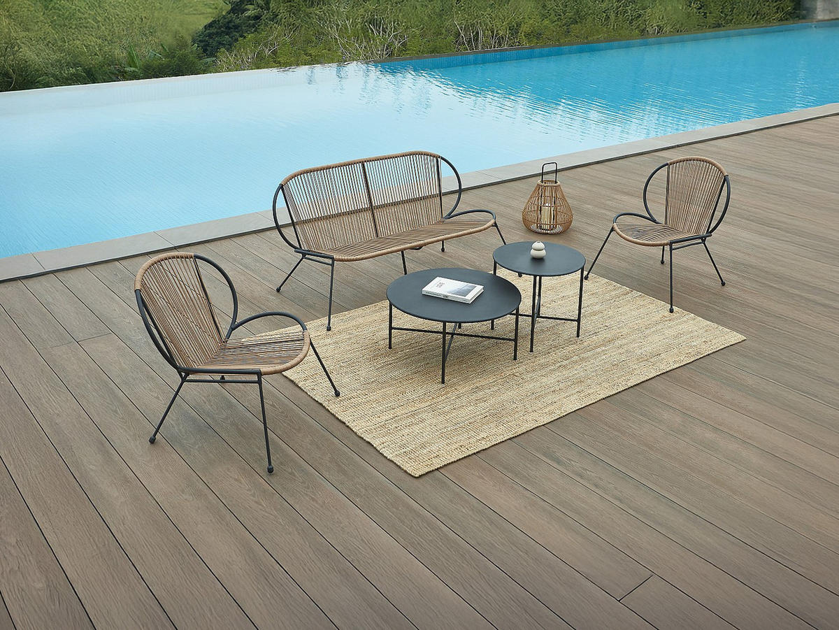 GARTENBANK - 2 Personen - Harz - Schwarz, Naturfarben Hell - - Schwarz/Naturfarben, Kunststoff (147/75/77cm) - Vente-Unique