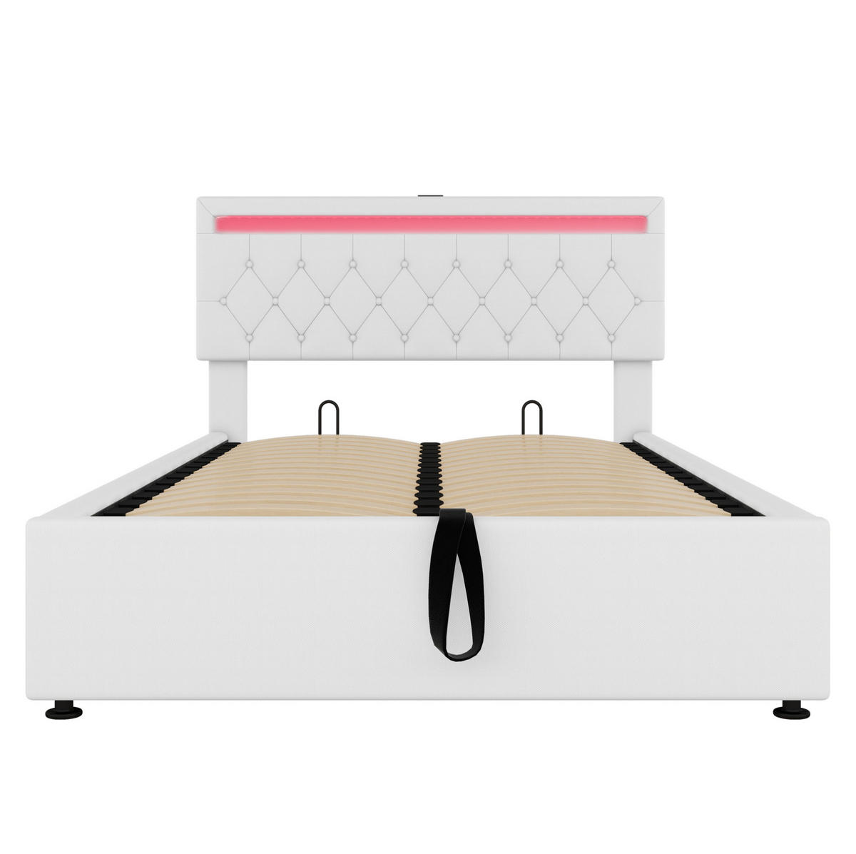 POLSTERBETT 140/200 cm Weiß mit Stauraum mit LED-Beleuchtung mit USB- und Type-C-Anschlüssen - Weiß, Textil (140/200cm) - OKWISH
