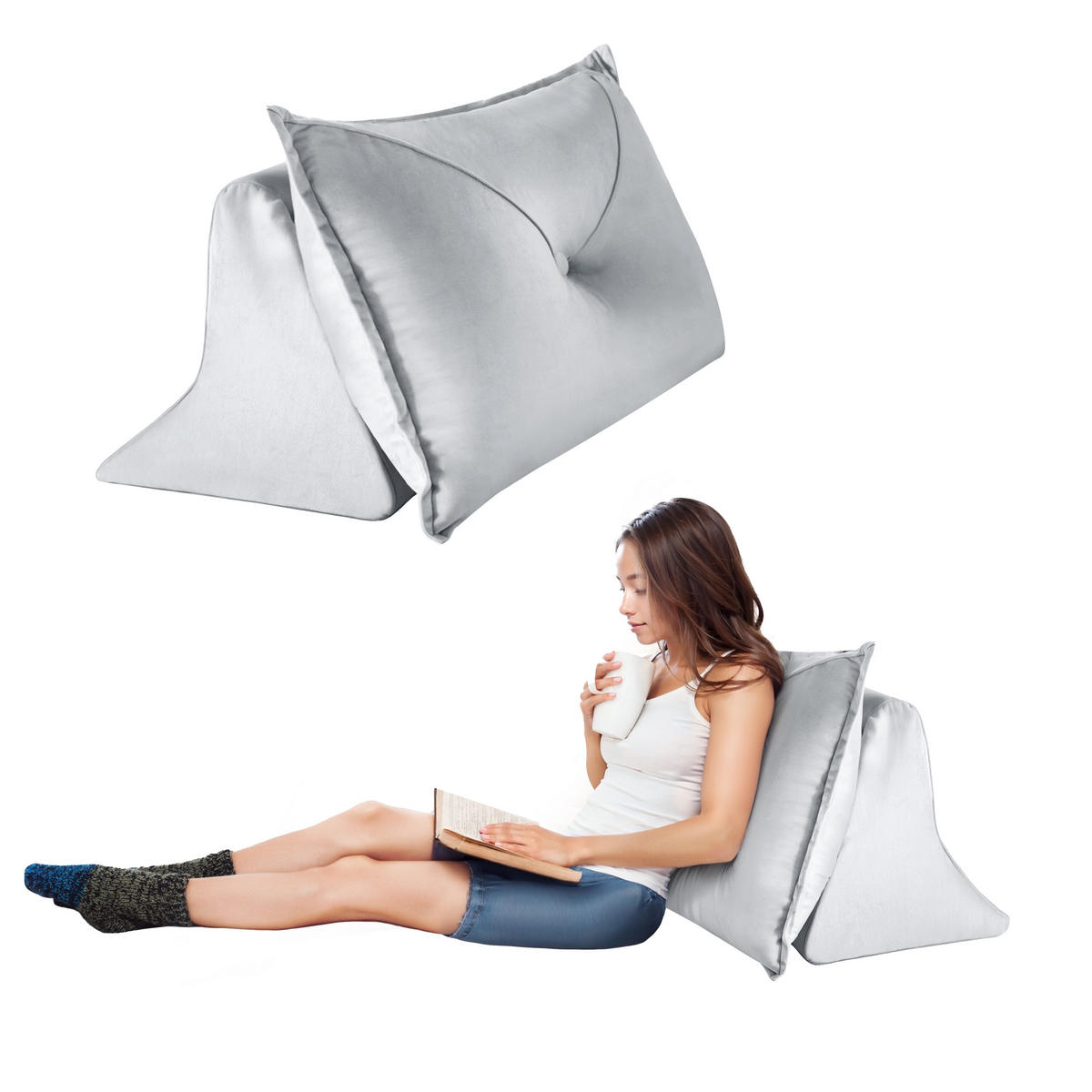 RÜCKENKISSEN - Grau, Textil (58/75cm) - Vercart
