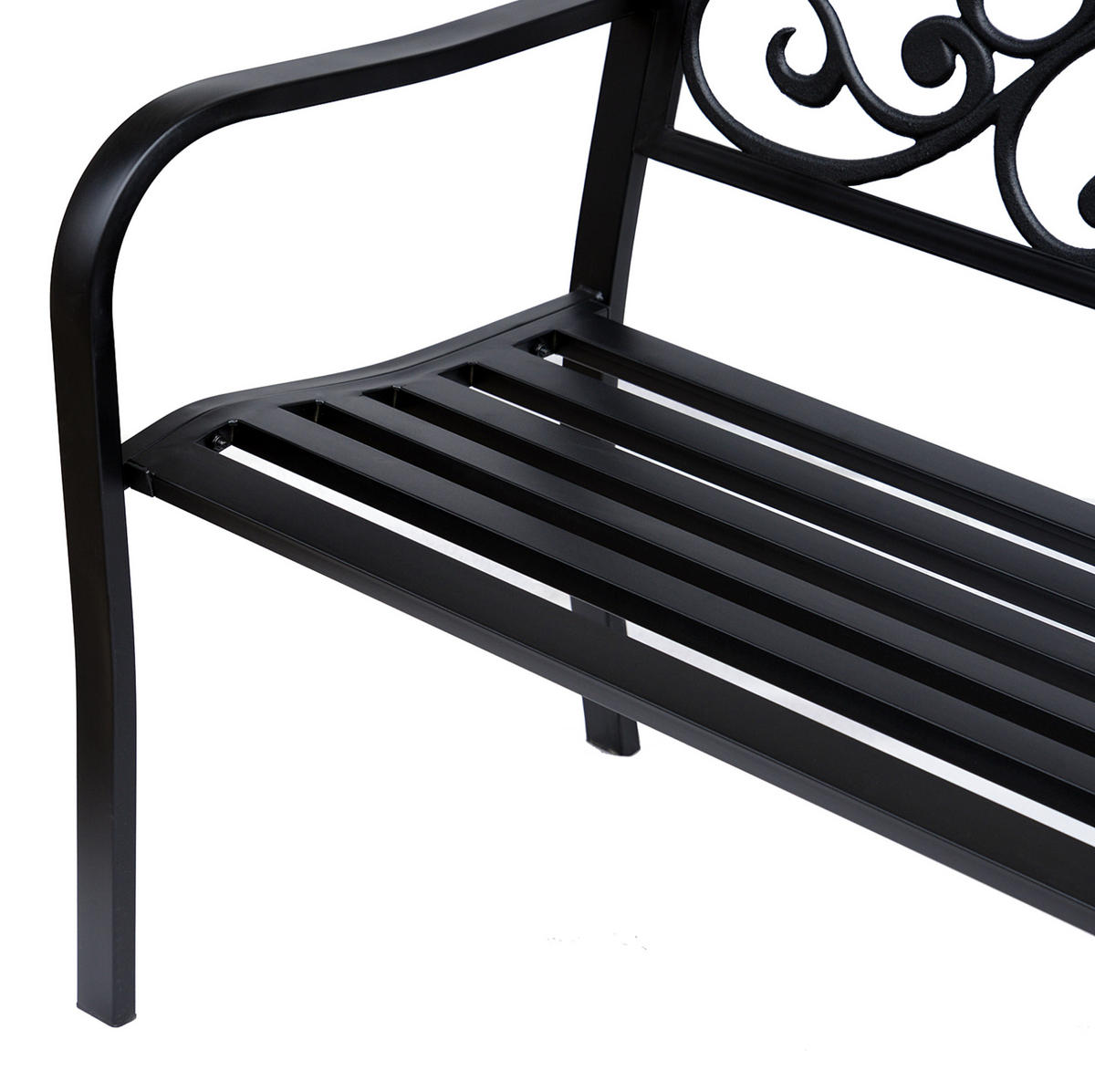 ZAHRADNÍ lavice z oceli 127x60x89 cm černá pro 3 osoby s elegantním designem a vysokým opěradlem - černá, kov (127/89/60cm) - Modfu
