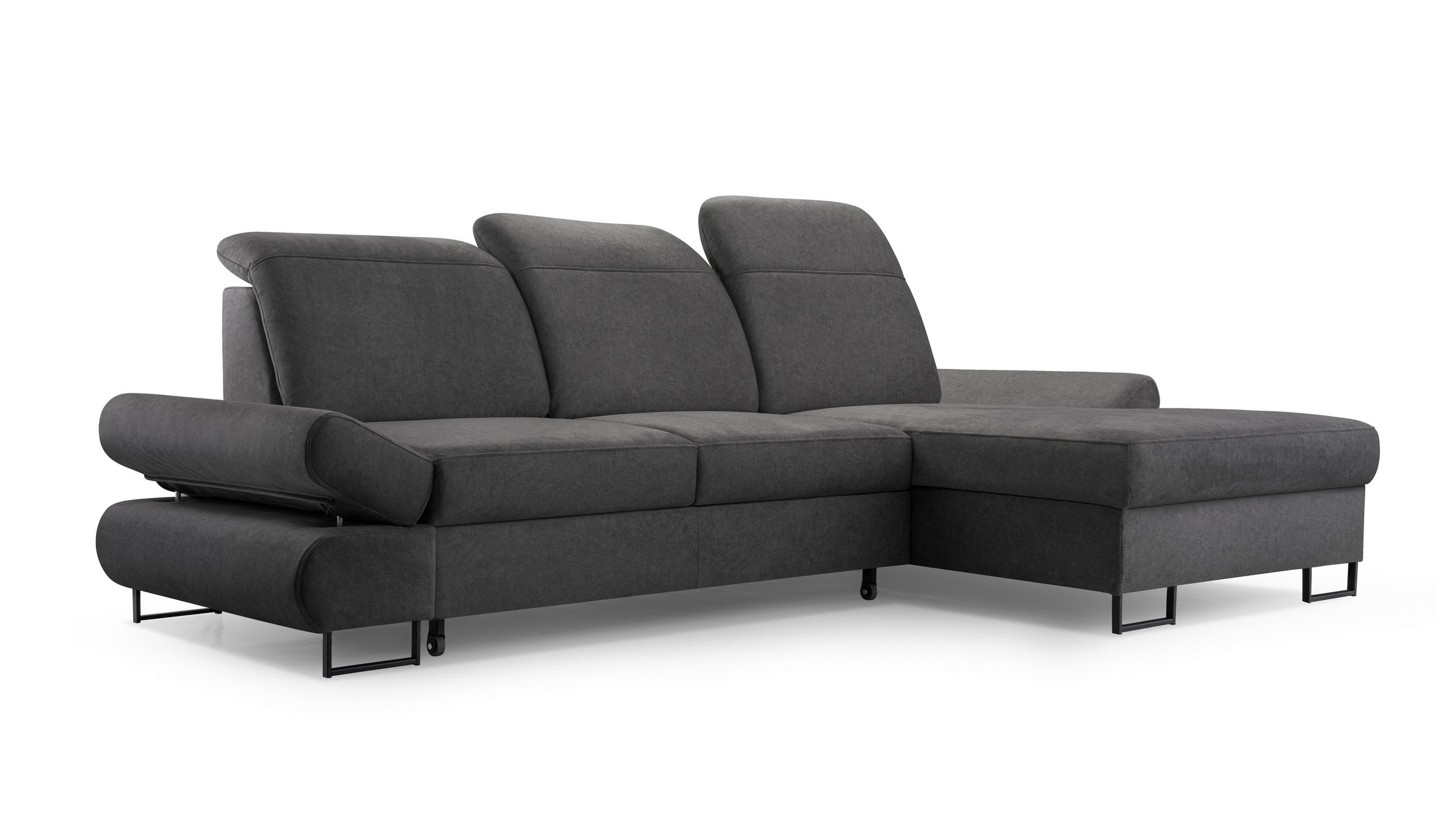 ECKSOFA NANO Grau Velours-Stoff mit Schlaffunktion - Grau, Holz (265/156cm) - MASSENO