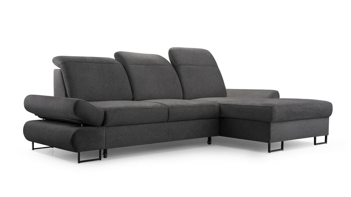 ECKSOFA NANO Grau Velours-Stoff mit Schlaffunktion - Grau, Holz (265/156cm) - MASSENO