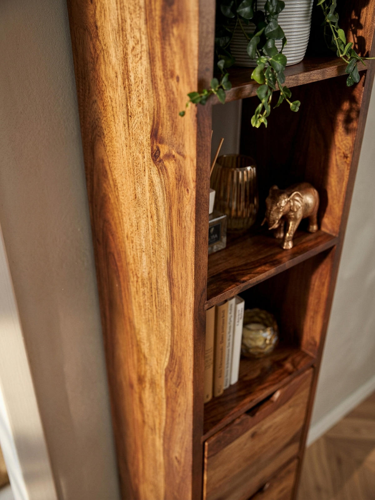 WANDREGAL Massivholz Modern Stil Flexibel mit 5 Ablagen und 2 Schubladen - Braun, Holz (35/150/30cm) - KADIMA DESIGN