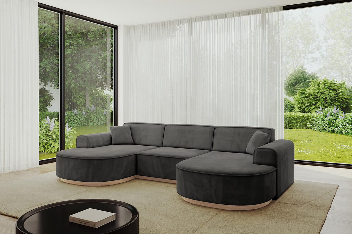 WOHNLANDSCHAFT MARI-U1-v1 - 303x171x83 cm Dunkelgrau Velours - Dunkelgrau, Holzwerkstoff/Textil (303/83/171cm) - ALTDECOR