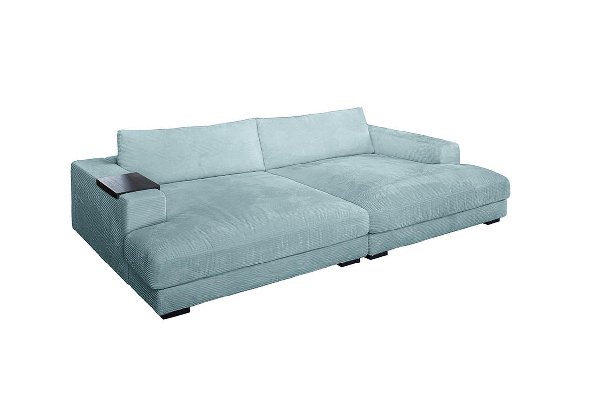 BIG SOFA XL MIT TABLETT SCHWARZ MADELINE Hellblau Cord - Schwarz/Hellblau, Kunststoff/Textil (290/85/190cm) - KAWOLA
