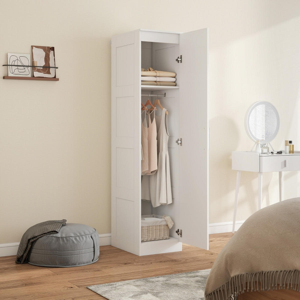 KLEIDERSCHRANK aus Holz 40x52x180 cm Weiß mit Kleiderstange, Fachboden und Soft-Close-Tür - Weiß, Holzwerkstoff (52/180/40cm) - Modfu