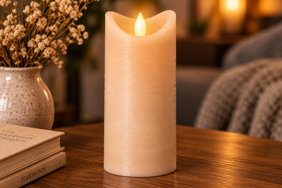 LED-KERZE Ø7,5x15 cm, Beige - Beige, Naturmaterialien (7.5/7.5/15cm) - dasmöbelwerk