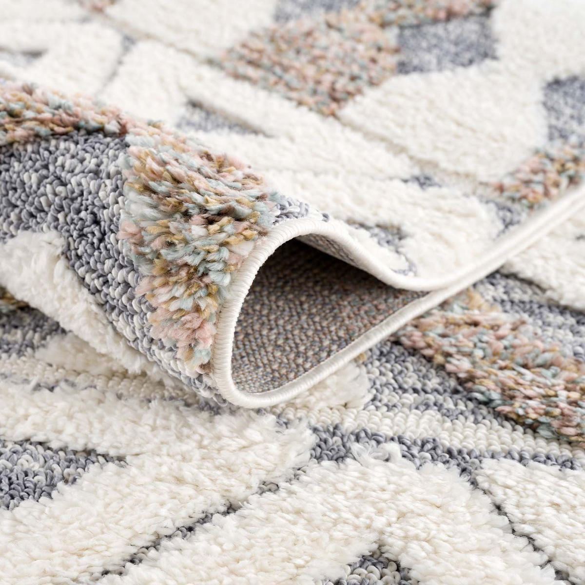 HOCHFLOR-TEPPICH Focus 3050 Grau 120 cm Rund - Multicolor/Creme, Textil (120/120cm) - carpet city