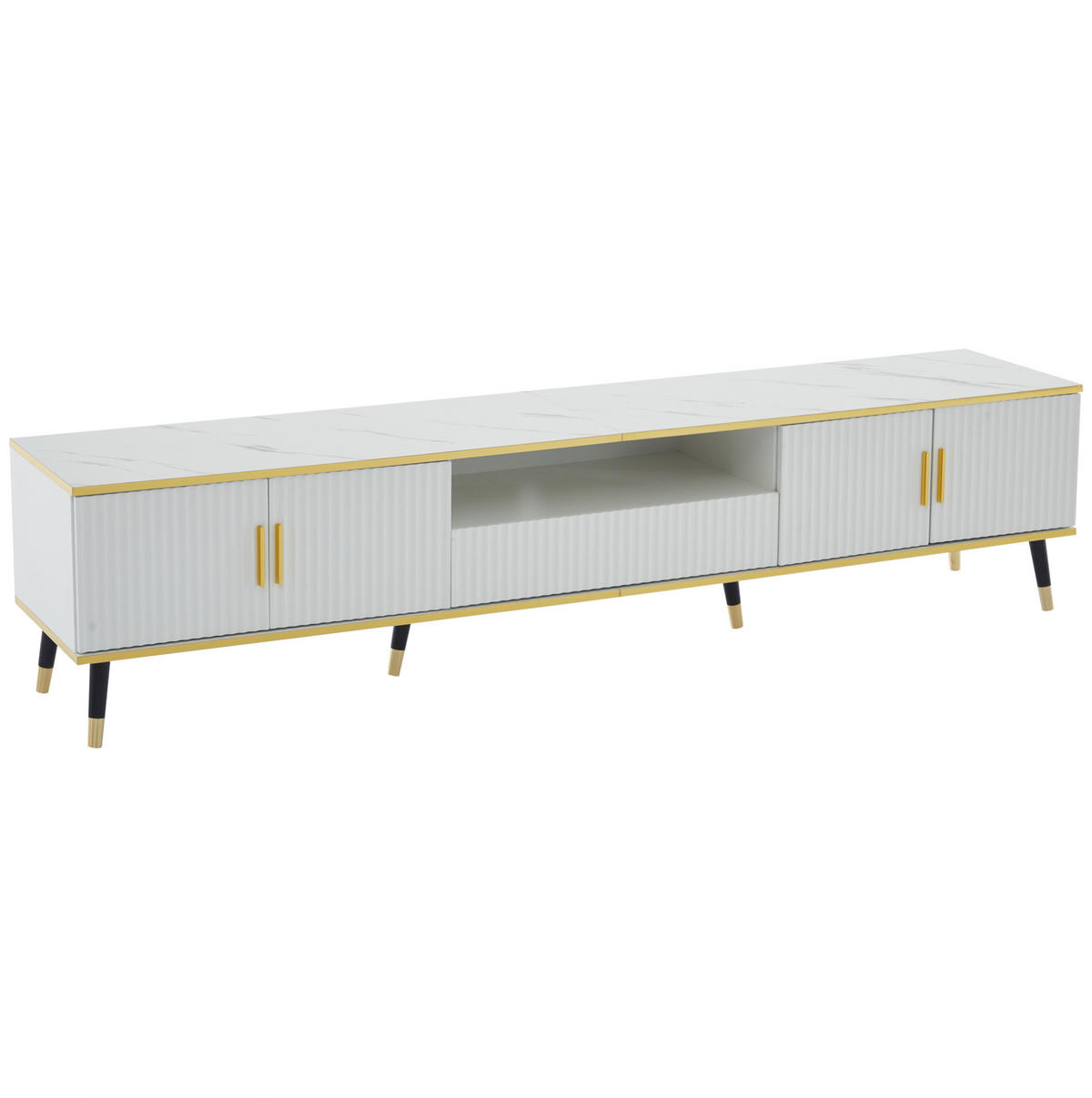 TV-SCHRANK mit Stauraum 200 x 40 x 46 cm Weiß in Marmoroptik - Weiß, Holzwerkstoff (40/46/200cm) - Beauniv