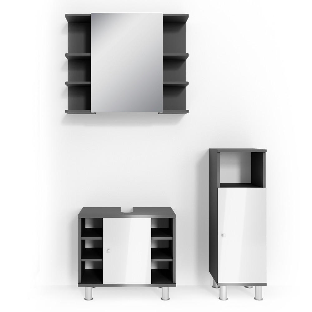 BADMÖBEL-SET Fynn Anthrazit 3 Teile, mit Midischrank - Weiß Hochglanz/Anthrazit, Holzwerkstoff (60/54/32cm) - Vicco