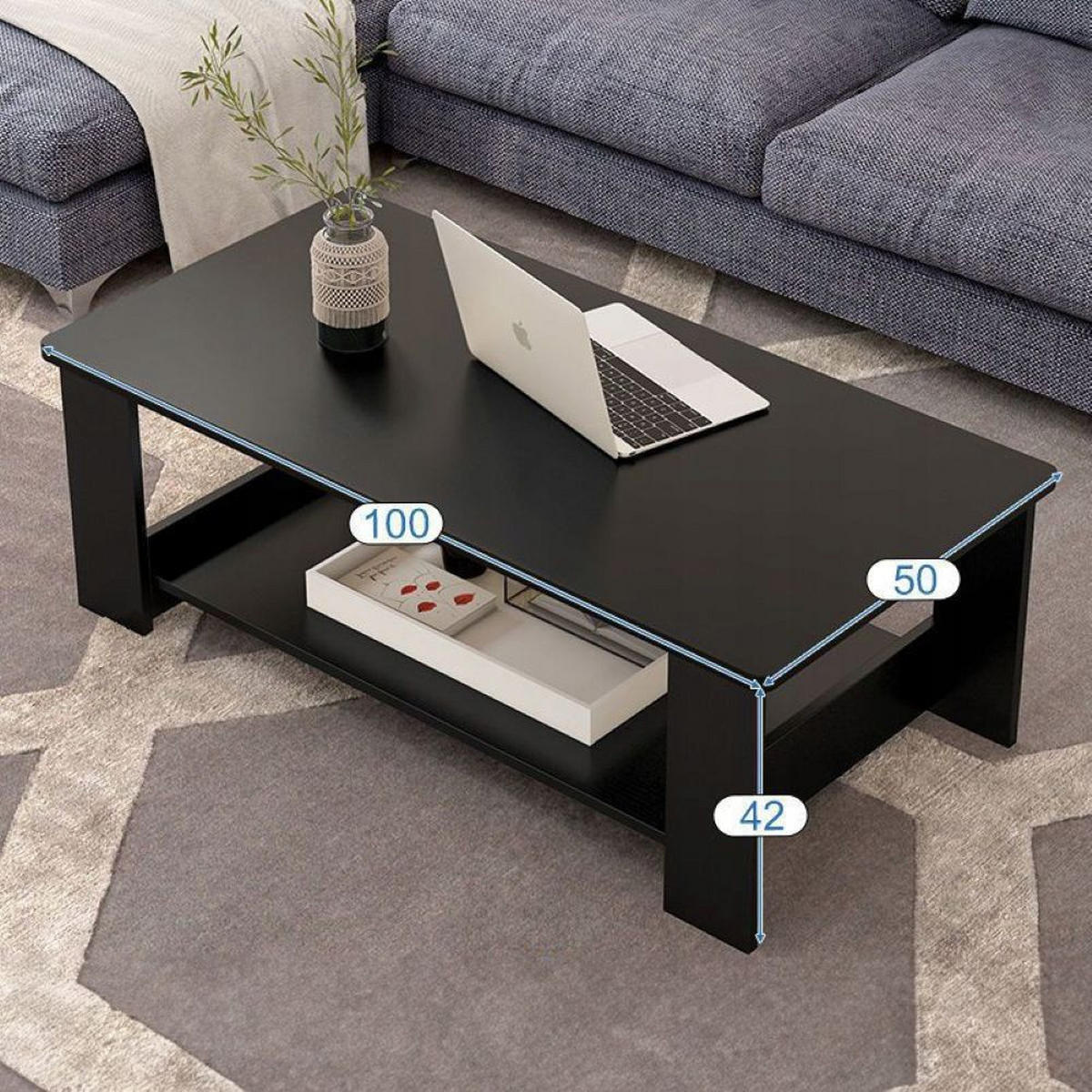 COUCHTISCH, schwarz 100/50/42 cm - Schwarz, Holzwerkstoff (50/100/42cm)