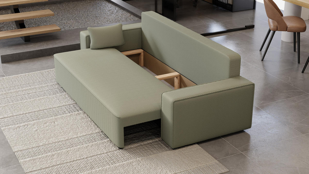 SOFA Vens mit Bettkasten und Schlaffunktion, Cordstoff - Hellgrau, Holzwerkstoff (242/85/95cm)