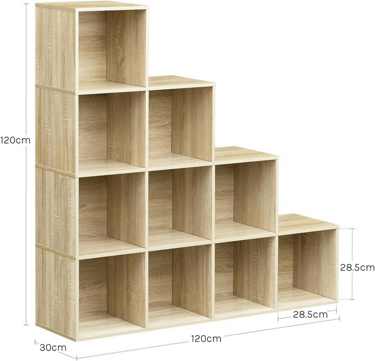 REGALE Bücherregal mit 10 Fächern, Würfelregal, Helle Eiche - Eichefarben, Holzwerkstoff (120/120/30cm) - Woltu