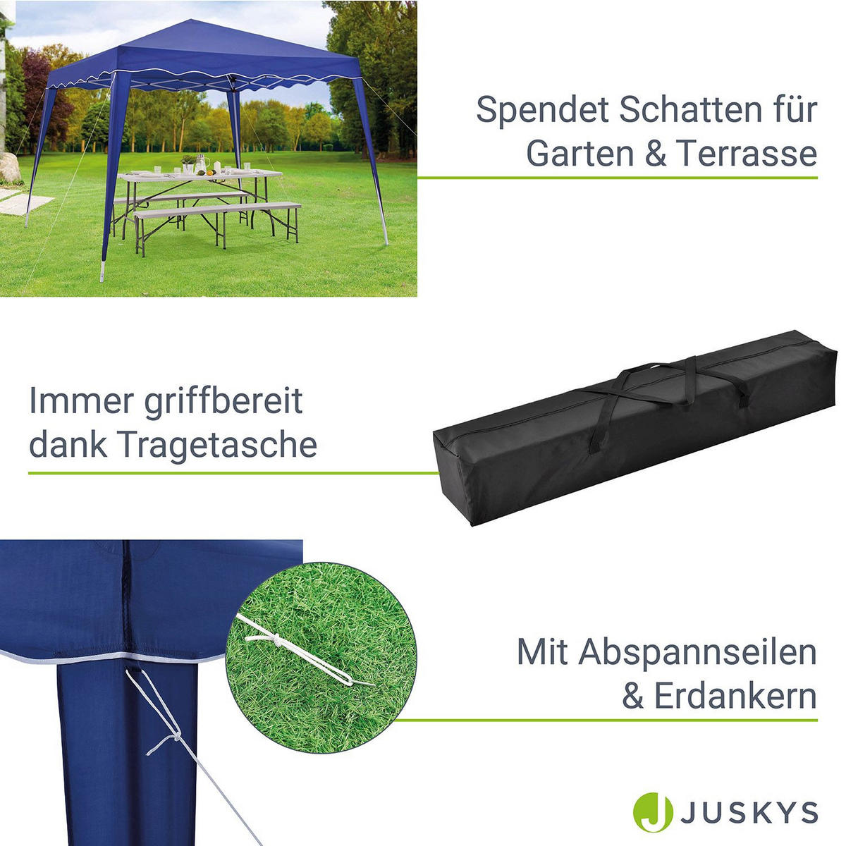 FALTPAVILLON Vivara blau 3x3 m mit Tragetasche - Blau, Metall (300/250/300cm) - Juskys