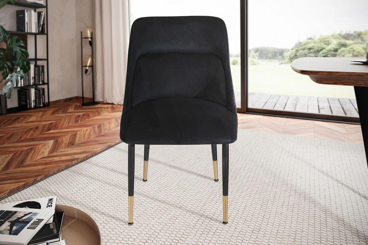 ESSZIMMERSTUHL Samtbezug mit integriertem Rückenkissen und Metallgestell Schalenform Modern gepolstert, Schwarz 49x56x85 cm - Schwarz, Textil/Metall (49/85/56cm) - KADIMA DESIGN