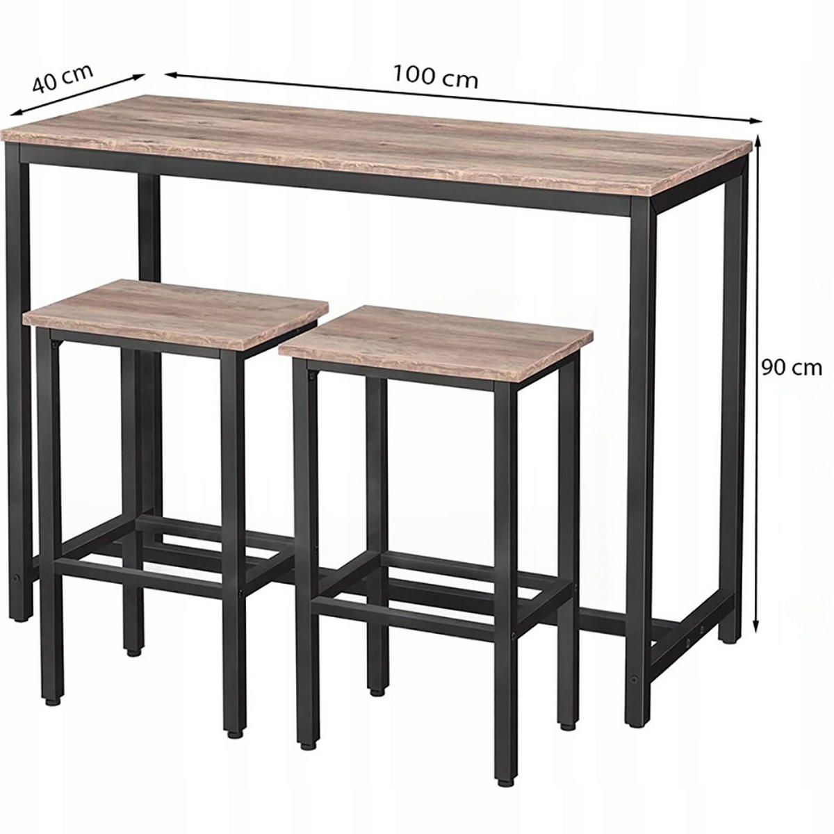BARMÖBEL SET, braun, 100/40/90 cm - Schwarz/Braun, Metall (100/90/40cm) - Rebiko