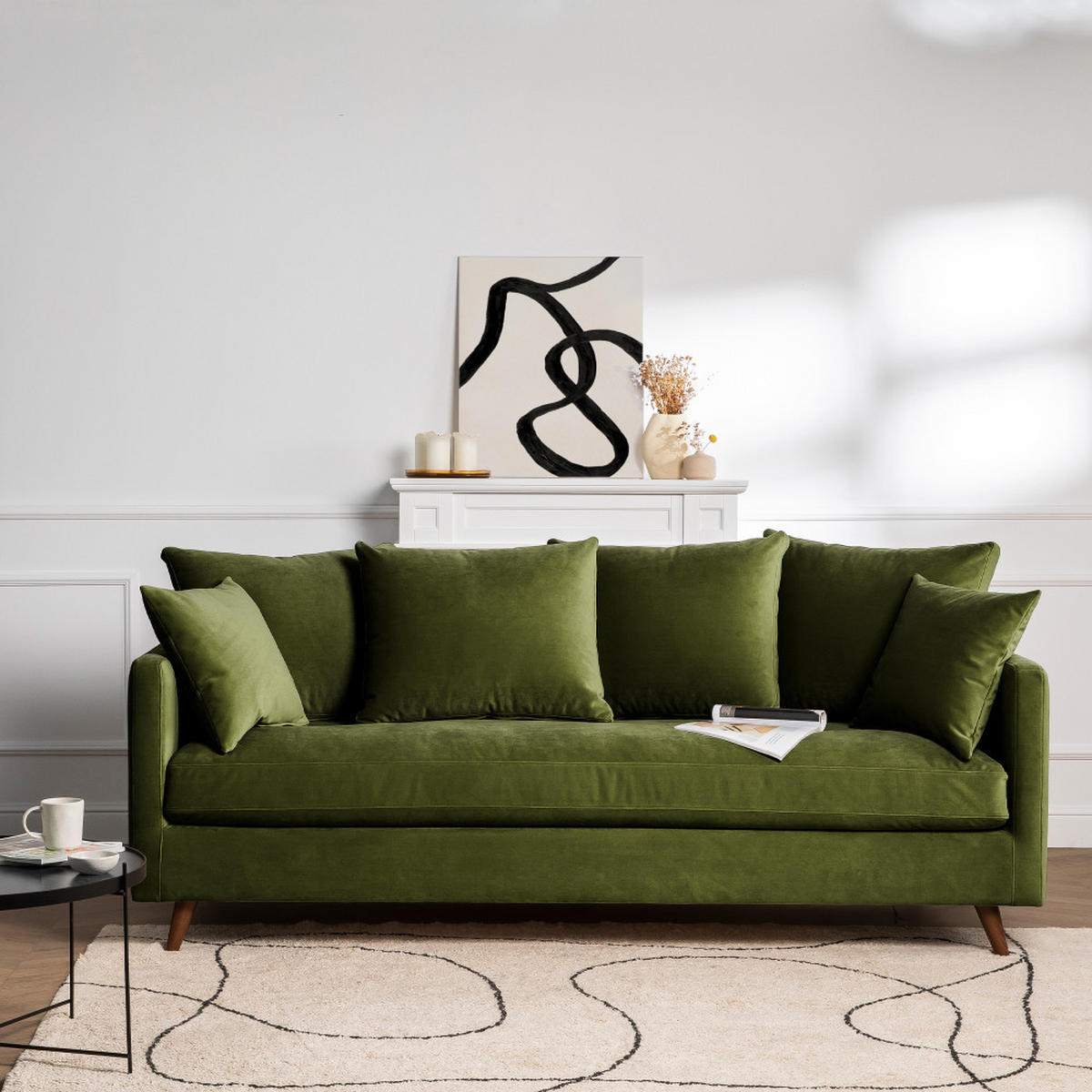 BETTSOFA - Olivengrün - Olivgrün, Textil (213/86/95cm) - Drawer