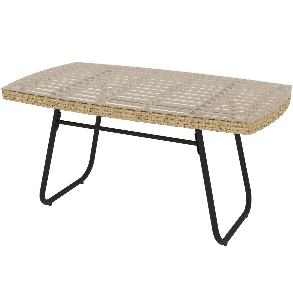 POLYRATTAN GARTENTISCH DE-06645 UV-beständig & Glasplatte Naturholz - Naturfarben, Kunststoff/Metall (90/50/45cm) - ComfortXL
