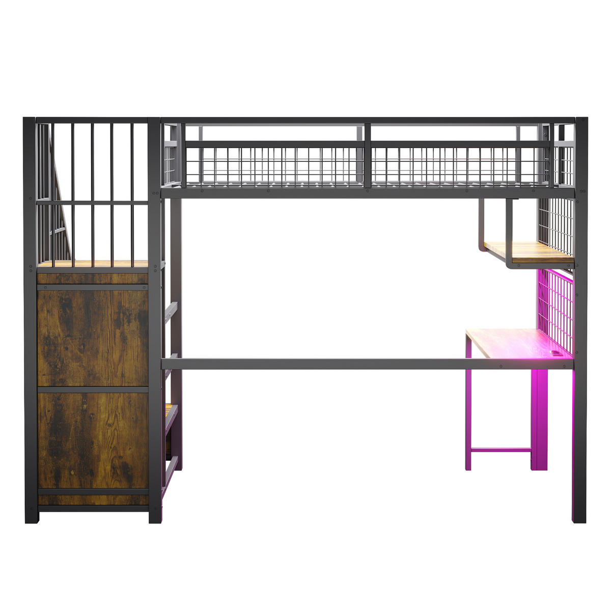 HOCHBETT 90/200 cm Schwarz mit Lichtleiste und Stauraumleiter - Schwarz, Metall (90/200cm) - OKWISH