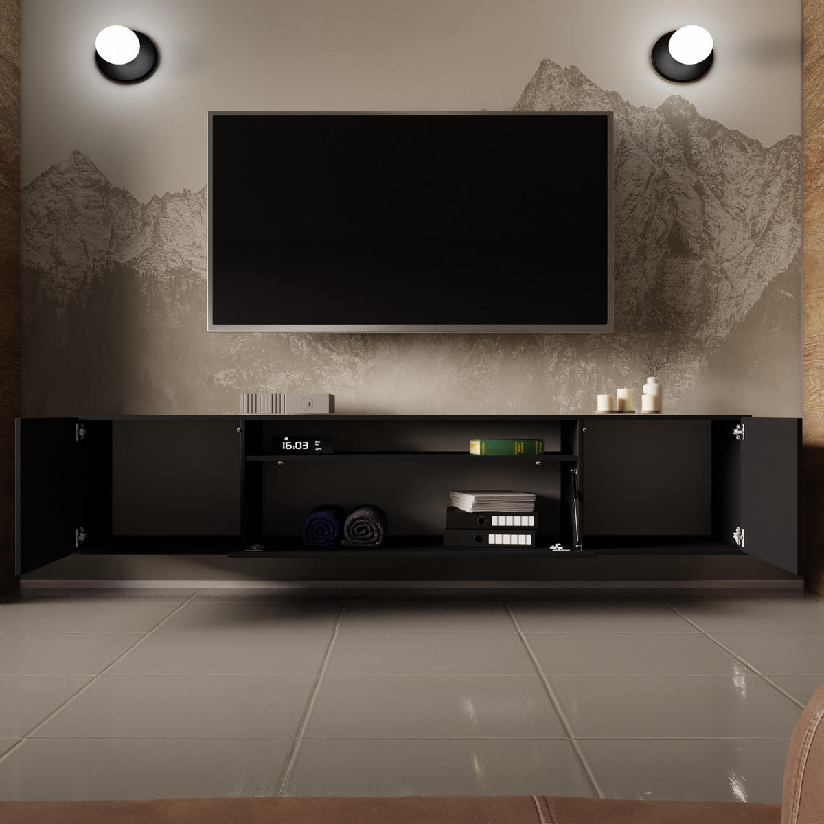 TV-SCHRANK LIO - Schwarz, Holzwerkstoff (200/40/41cm) - Meblini